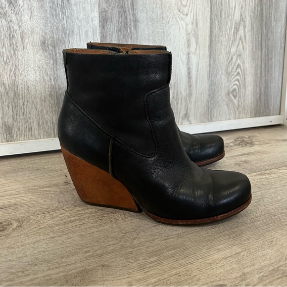 Kork-Ease Shoes - Kork-Ease Ankle Boots Michelle Womens 6.5 Black Leather Wedge Heel Biker Moto